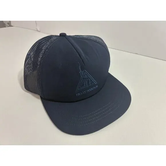 Helly Hansen A-Frame Cabin Logo Trucker Hat Navy Mesh Snapback Outdoor Hiking - Picture 2 of 8